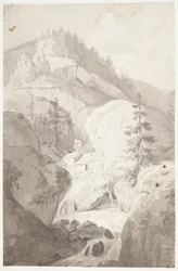 En foss ved St. Pierre d'Entremont, Grand St. Bernard. Sveits