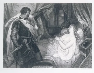 Othello og Desdemonda, gravert av Eduard Buchel (1835-1903)