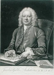 Portrett av James Gibbs (1682-1754) gravert av James McArdell (ca. 1729-65) (gravering)