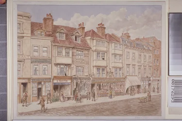 Utsikt over nr. 140-156 på vestsiden av Borough High Street, 1888