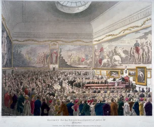 Møte for Society of Arts i Adelphi Buildings, Westminster, London, 1809