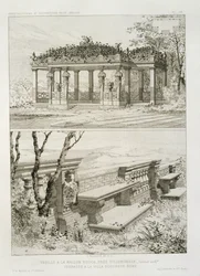 Pergola av La Maison Rouge nær Villemomble, designet av Cordier, og terrasse til Villa Borghese, Roma, ca. 1880