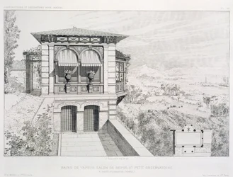 Dampbad, observatorium over, fra et volum av design av forskjellige arkitekter, pub. Morel & Cie, Paris, ca. 1880