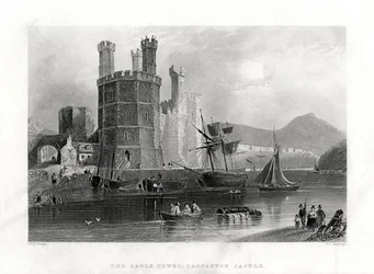 Ørnetårnet, Carnarvon Castle, Caernarfon, Nord-Wales, 1860
