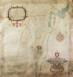 Kart over herregården i Shifnal, Shropshire, 1635 (blekk og farge på vellum)
