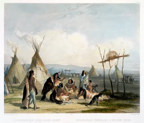 Begravelsesstillaset til en sioux-sjef nær Fort Pierre