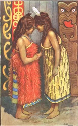 Maori-jenter, fra MacMillan skoleplakater, ca. 1950-60-tallet (farge litho)