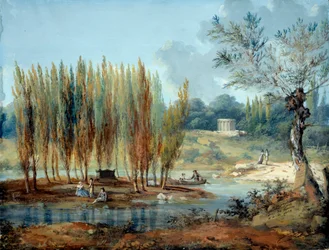 Utsikt over graven til den sveitsiske filosofen Jean Jacques Rousseau (1712-1778) ved Ermenonville (Oise) Maleri av J. Moreth (1700-tallet) Paris-museet Carnavalet