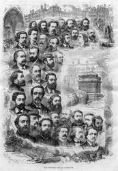 Les hommes de la Commune de Paris 1870 engraving by J Robert of 1870 - (Charles Delescluze, Felix Pyat, Charles Ferdinand Gambon, Paschal Grousset, Jules Valles and Gustave Courbet, Arthur Arnould, Charles Amouroux, Victor Clement, Jules Bergeret etc...)