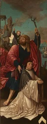 Nederlandsk: Sankt Kristoffer med en grunnlegger, kannik Dirk Willemsz van Rietwijk med Sankt Kristoffer
