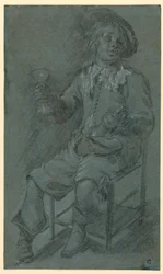 Tegning, sittende kavaler med vinglass, 1650–60