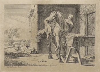 Figur med en hest ved en krybbe Seks trykk etter tegninger av forskjellige mestere (serietittel på objekt)