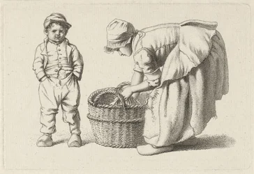 Bøyende jente med en kurv og et barn Studietrykk / Etudes gravées (serietittel)