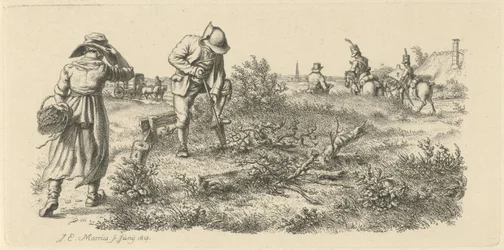 Gravende mann, en kvinne med kurv og soldater til hest Studietrykk / Etudes gravées (serietittel)