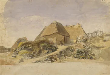 Fishermens Cabins at the Hopesberg Beach, 1834 (blyant og wc på papir)
