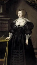 Marie Eleonore de Brandebourg, reine consort de Suede et de Finlande - Portrett av prinsesse Maria Eleonora av Brandenburg (1599-1655), dronning av Sverige, av Elbfas, Jacob Heinrich (ca. 1600-1664). Olje på lerret. Mål: 174x102 cm. Stockholms nasjonalmuse