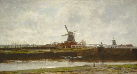 Utsikt over møllen og broen på Noordwest Buitensingel i Haag, 1873.