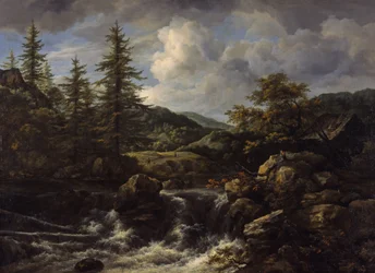 Skoglandskap med foss, ca. 1665-1670