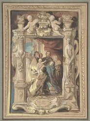 Presentasjonen i tempelet, med et design for en skulpturert ramme, ca. 1630-1635.