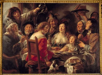 Kongen drikker eller trekningen av åpenbaringsfeven Maleri av Jacob Jordaens (1593-1678) (ec.flam.) 1600-tallet Søn. 1,52x2,04 m