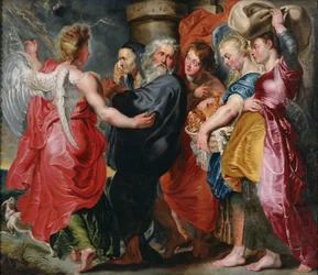 Lot og familien hans forlater Sodoma (etter en komposisjon av Rubens)