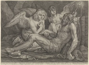 Kristus i graven, med to engler