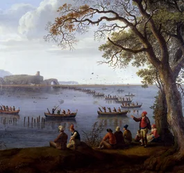 Ferdinand IV jakter på høns ved Fusarosjøen, av Jacob Philipp Hackert (1737-1807), Detalj