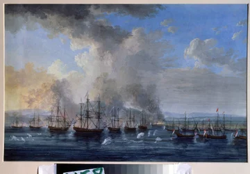 Russisk-osmansk krig: ""Sjøslaget ved Damietta i 1770"" (Sjøslaget ved Damietta i 1770) Det motarbeidet flåtene til Katarina IIs Russland og det osmanske riket (Orloffs revolusjon eller ekspedisjon av Orloff-brødrene). Maling