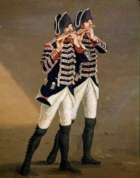 Musikere fra Bourbonorkesteret (fløytister fra Bourbonorkesteret). Detalj. Kunstnerens leveår: 1737-1807. 1700-tallet - Museo Nazionale di San Martino, Napoli.