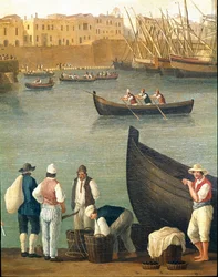 Blåskjellfiskere fra Monopoli, Puglia, Italia (blåskjellfiskere i Monopoli). Jacob Philipp Hackert, kalt Hackert d