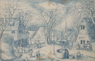 En landsbyscene: Vinter, 1500-tallet