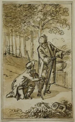 Litterær illustrasjon: Gentleman og knelende gartner