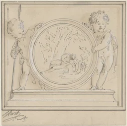 To putti med medaljong, der Narcissus og Echo