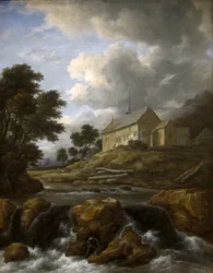 Landskap med en kirke ved en elv