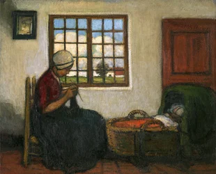 Interiør med vugge (olje på lerret)