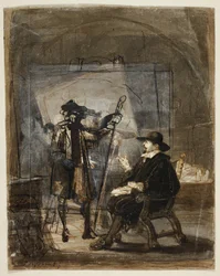 Dr. A.S. Nicholas Tulp i Rembrandts atelier (rett); Scene fra Rembrandts liv () (vers)