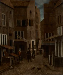Gatescene (olje på panel)