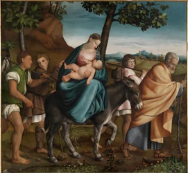 The Flight Into Egypt - Maleri av Jacopo Bassano (eller da Ponte) Il Vecchio (den eldste) (1510-1592), olje på tre