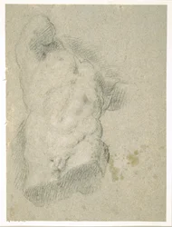 Tegning av en mannlig torso (kull på blått papir)