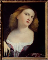 Portrett av kvinnemaleri på tre transponert på lerret av Jacopo Palma il Vecchio (1480-1528) 1513 Dim. 0,48 x 0,38 m Lyon, Musee des Beaux Arts
