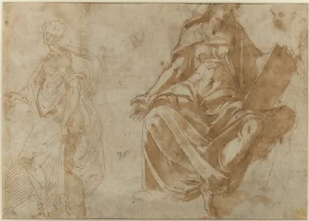 Saint Cecilia og en sittende kvinneskikkelse som holder en bok