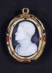 Portrett av prins Don Carlos (1545-1568) av Spania. Kalsedon medaljong