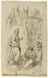Visjon av St. Frans av Assisi (recto); Den hellige Hieronymus, Visjon om den hellige Frans, og to små skisser av den hellige Frans som holder Kristusbarnet (verso)