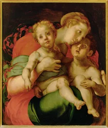 Madonna, Jesusbarnet og den unge døperen Johannes (maleri på tre)