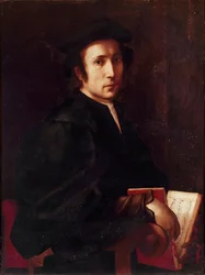 Portrett av musiker Maleri av Jacopo (Iacopo) Carrucci dit il Pontormo (Pontormo) (1494-1556) 1518-1519 Søn. 88x67 cm Firenze, Galleria degli Uffizi (Uffizi)