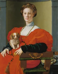 Portrett av en kvinne med en liten hund
