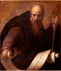 Saint Anthony, Abbe-representasjon av Saint Anthony the Great (250/251-356) (eller Saint Anthony the Eremitt eller Saint Anthony the Abbe). Maleri av Jacopo (Iacopo) Carrucci dit il Pontormo (Pontormo) (1494-1556) 1519 ca. Sol. 78x66 cm Firenze, Galleria d