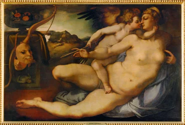 Venus og Amor, etter Michelangelo (maleri på tre)