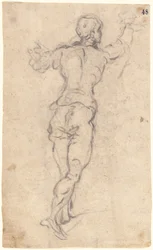 A Striding Youth with His Arms Raised, Seen from Behind, ca. 1579 (kull på havregrynpapir)