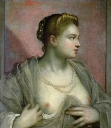 Portrett av en kvinne som avslører brystene sine, ca. 1570